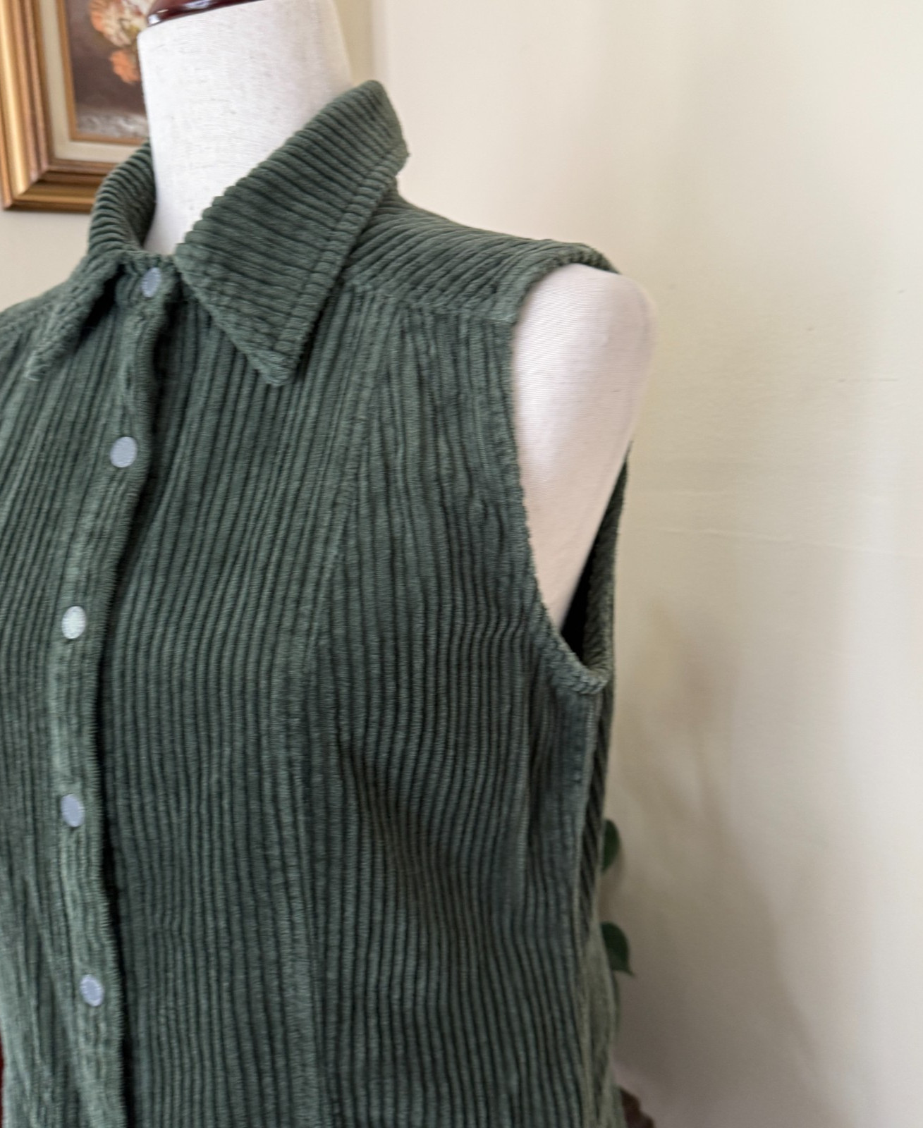 Vintage 90s NY Jeans New York & Company Sleeveless Green Corduroy Dress sz 4