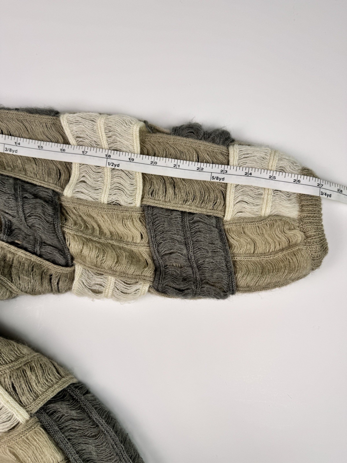 Textured Cardigan Sweater Mohair Patchwork Neutrals Vtg 80s Women Sz M Quiet Lux