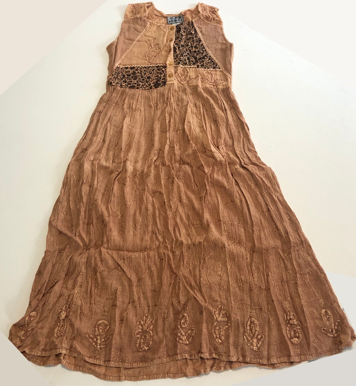 VTG 80s M.P.H. Funky Boho Hippie Embroidered Casual Midi Dress Sz M