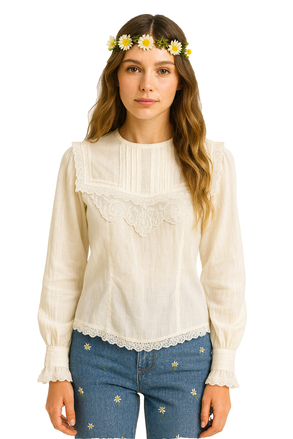 Vintage 1970s Jessica’s Gunnies Cream Lace Edwardian Revival Blouse Sz M