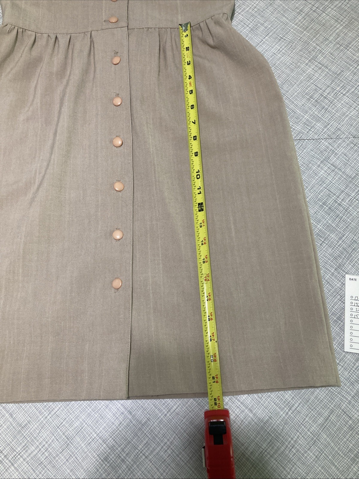 VTG 80s Does 50s Caron Petite Chicago Linen Look Dress Cream Tan Shirtdress XS