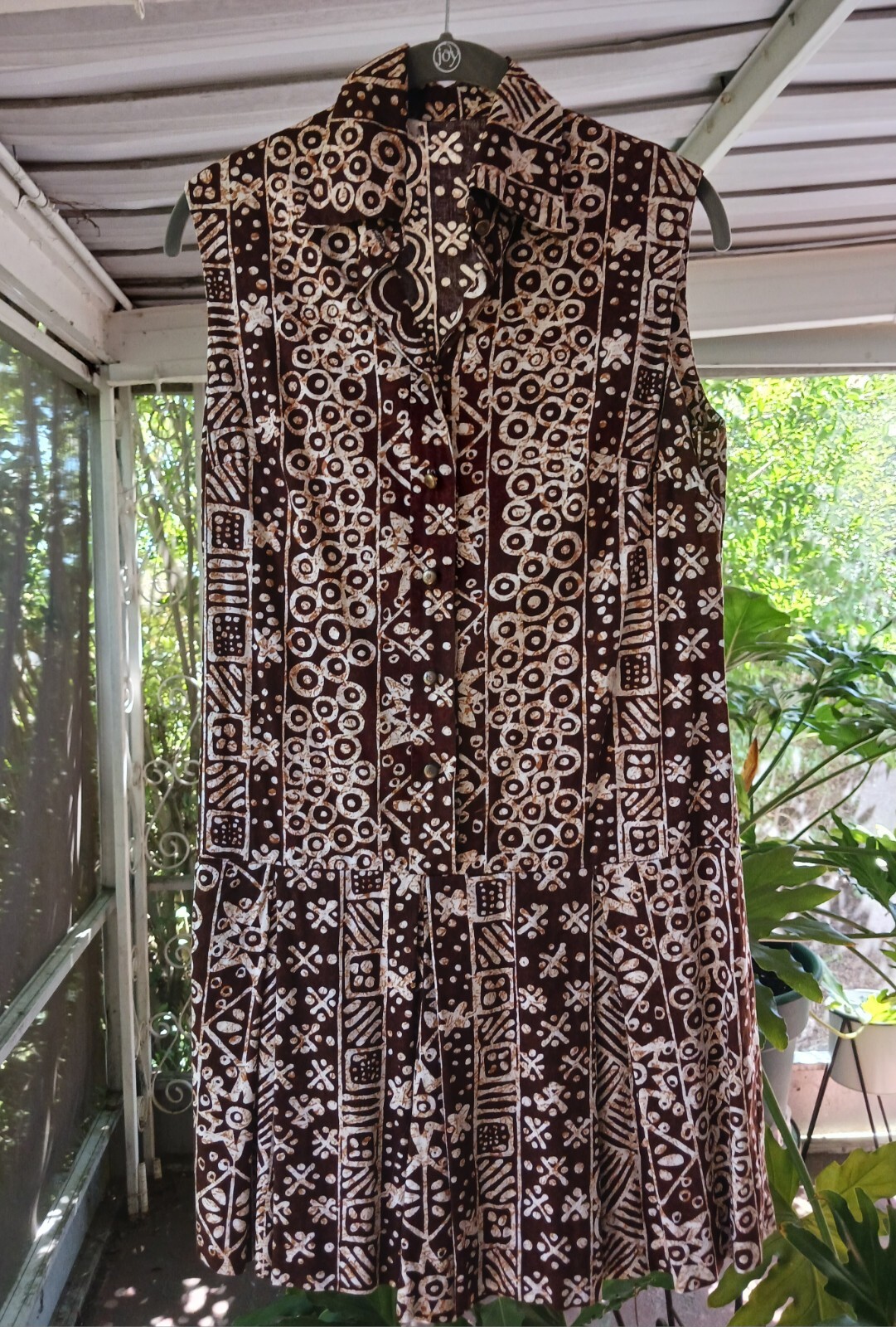 Vintage 1960’s Hawaiian Brown Cream Romper Dress Culotte Shorts Sleeveless S