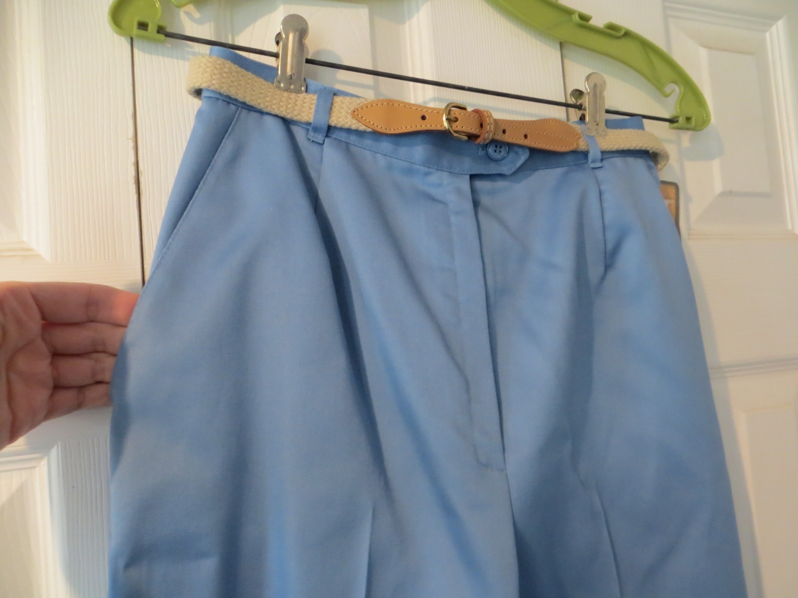 NWT 80’s Vintage Koret Light Blue Poly Cotton Belted High Waist Mom Pants 10
