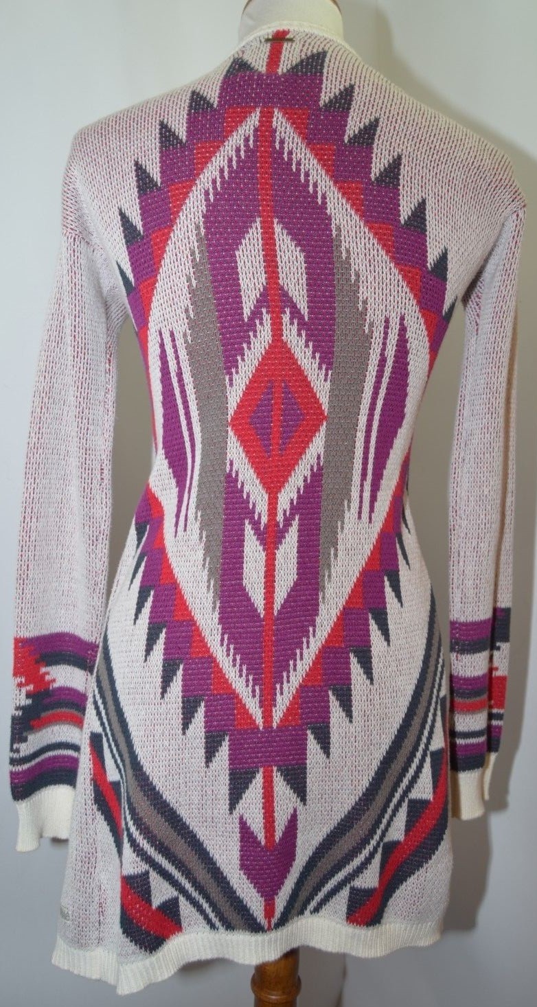EUC Designers Closet Billabong Ivory Multi Color Open Knit Cardigan Womens S