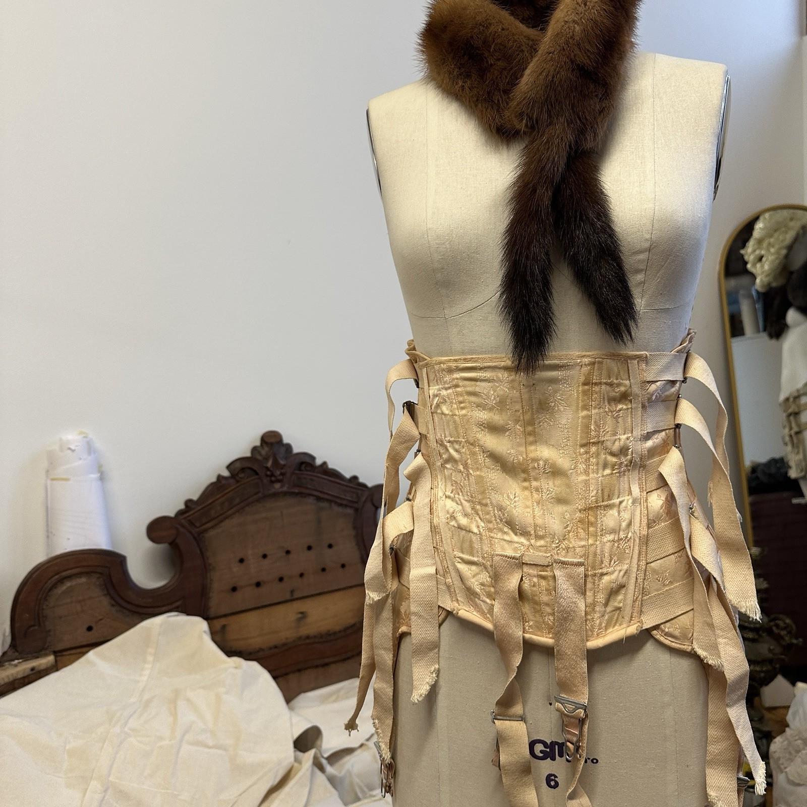 1930s Antique Silk Floral Girdle with Garters Floral Pattern Silk Corset