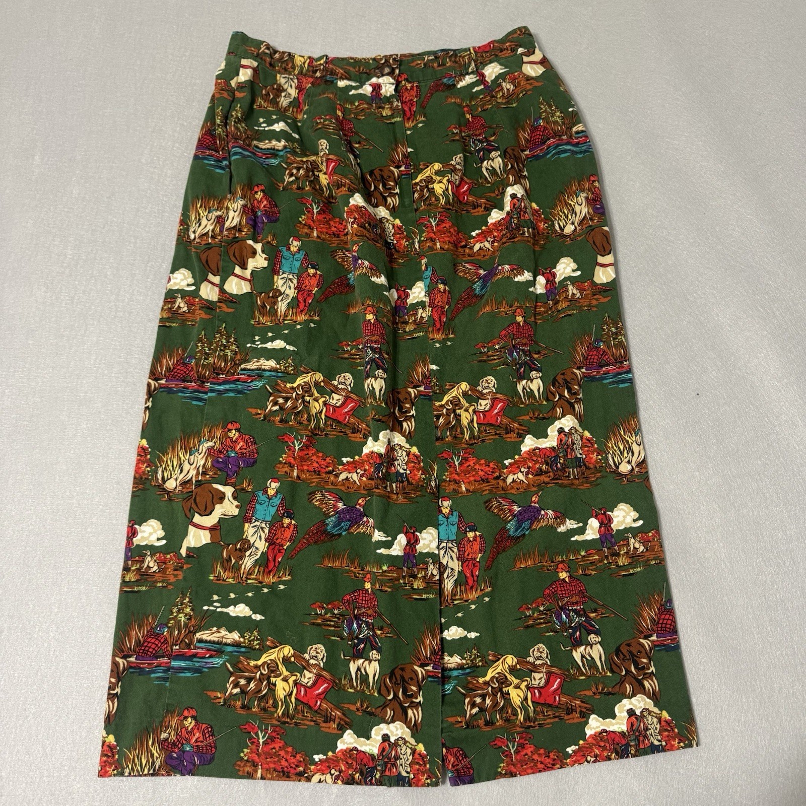 Vintage Skirt Small Sharon Young Hunting Dogs Green Pencil