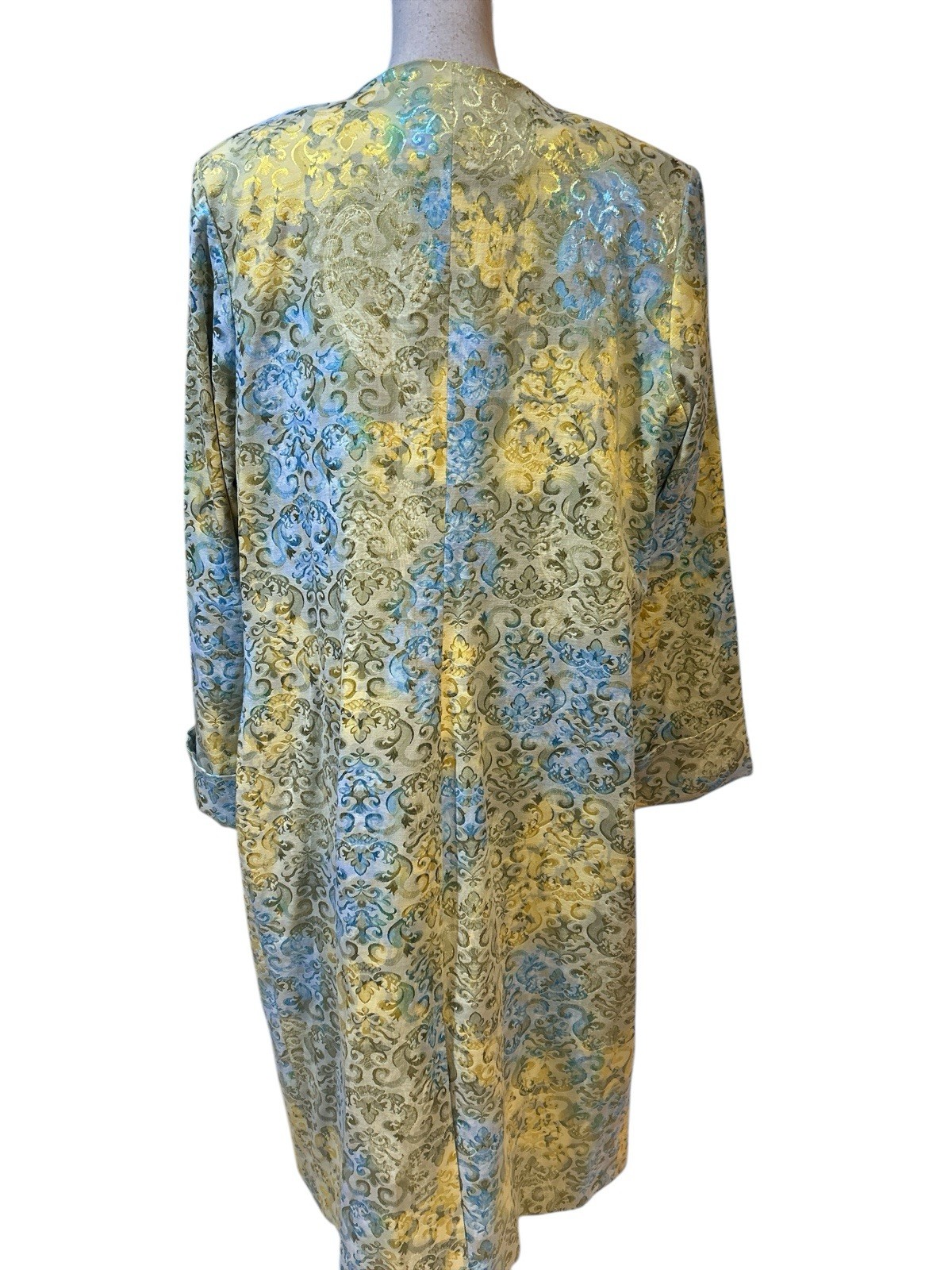 ASHRO 2 Piece Long Dress/Duster Jacket Set Retro Yellow Teal Womens Boho Sz 18