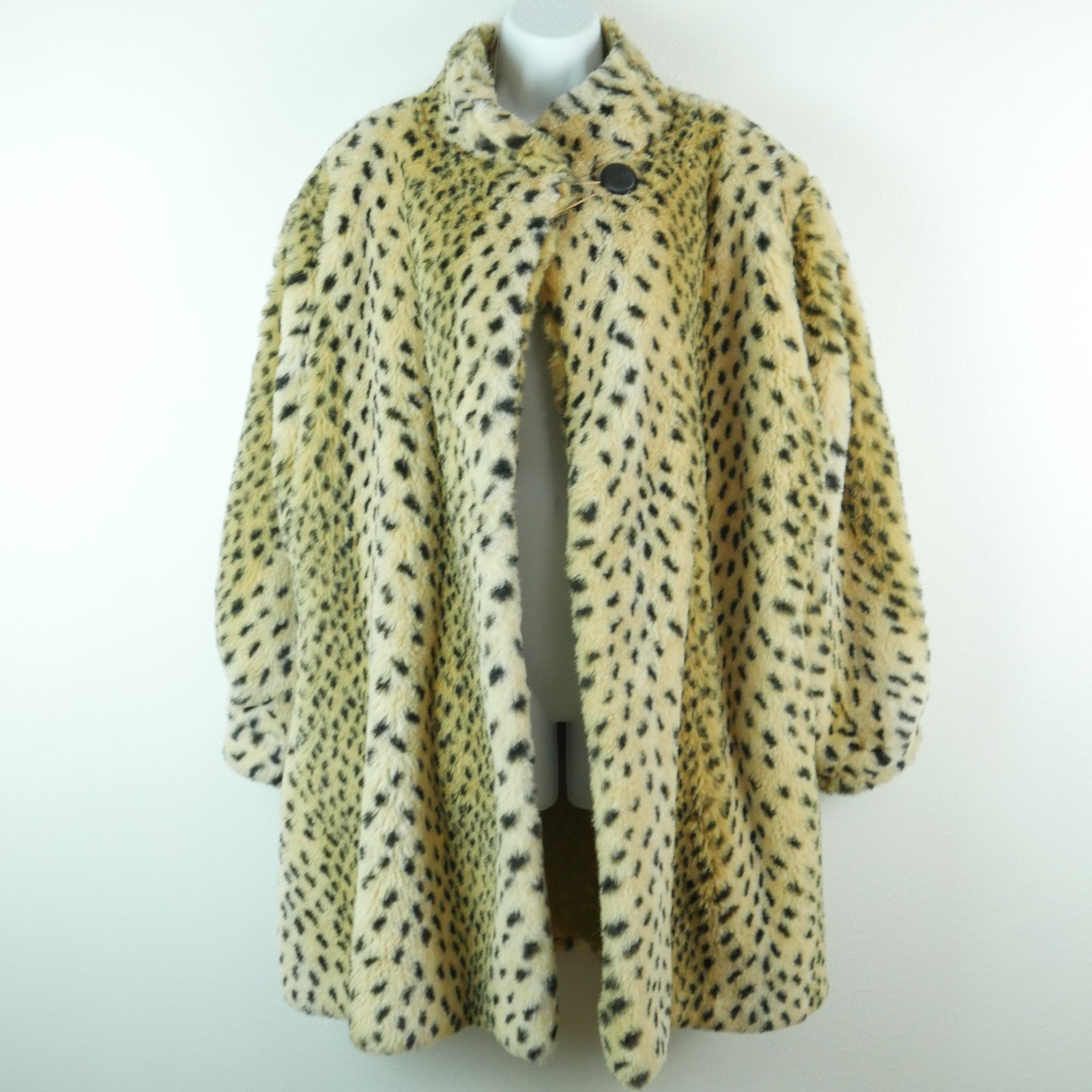 Vintage 90s Faux Fur Swing Coat Animal Print Hollywood Glam Luxury L XL Cheetah