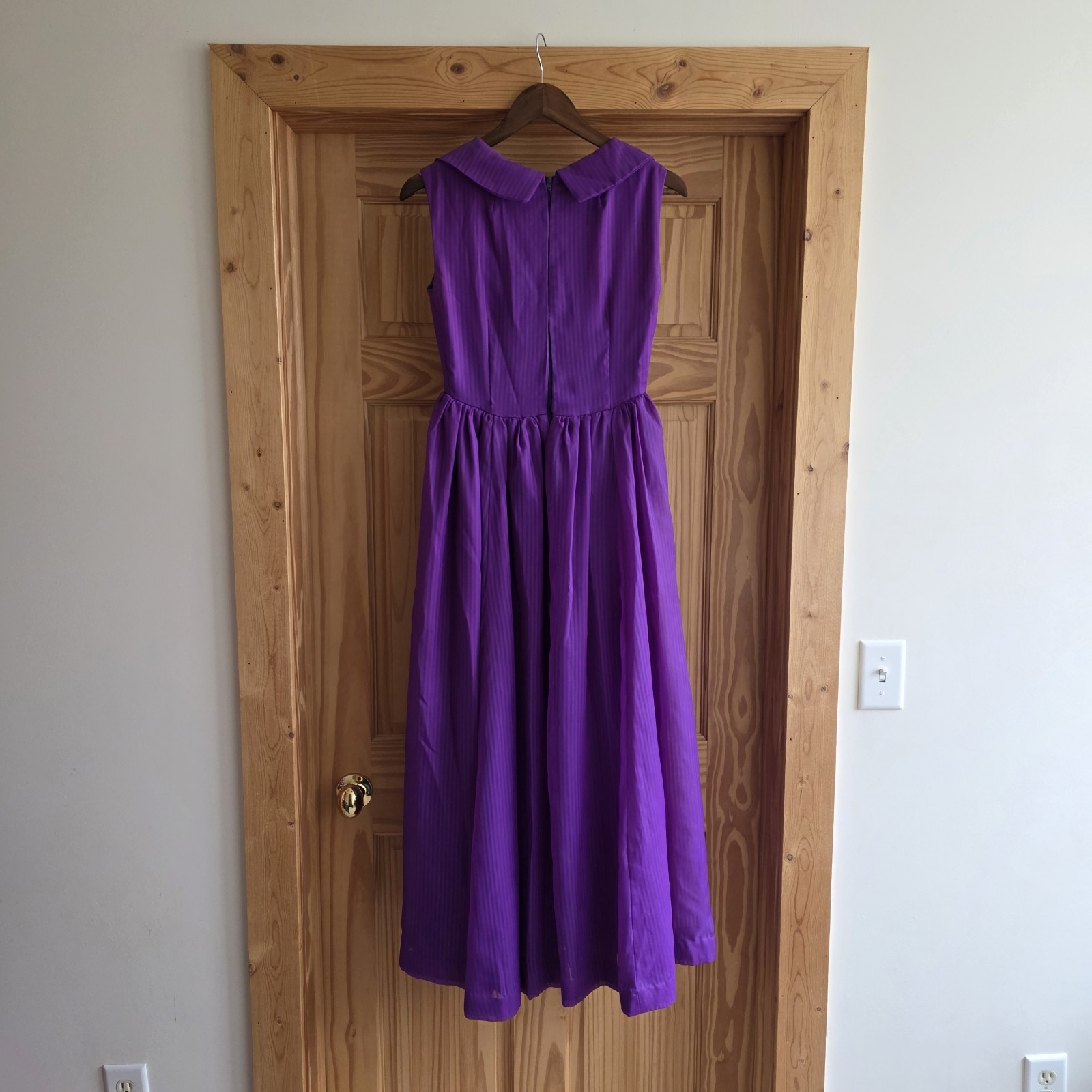 VTG 50’s 60s Handmade Purple A Line Dress V Neck Collar Rockabilly Full Swing