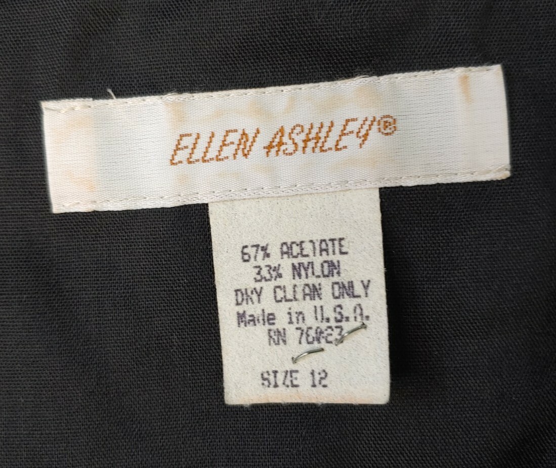 Vintage Ellen Ashley Black Velvet Jacket w Silver Trim & Rhinestones Size 12