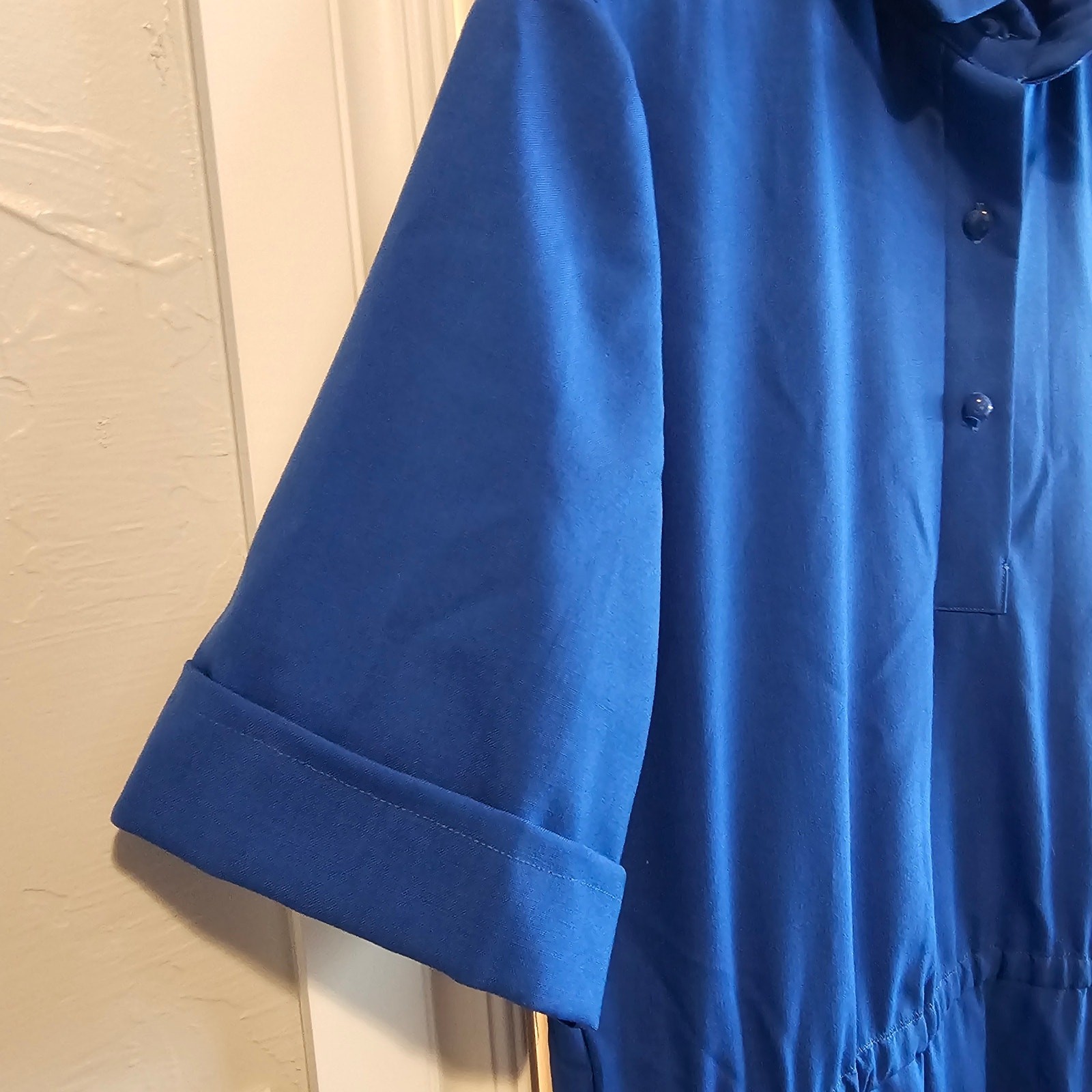 Vintage Handmade Shirt Dress Womens 1X Blue Lagenlook 80s Pleated Midi Retro