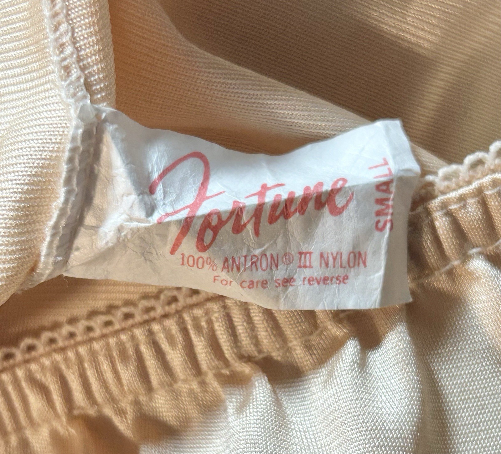 Vintage Fortune Lingerie Champagne Half Slip Side Slit Lace 25″ Long Women’s Sm