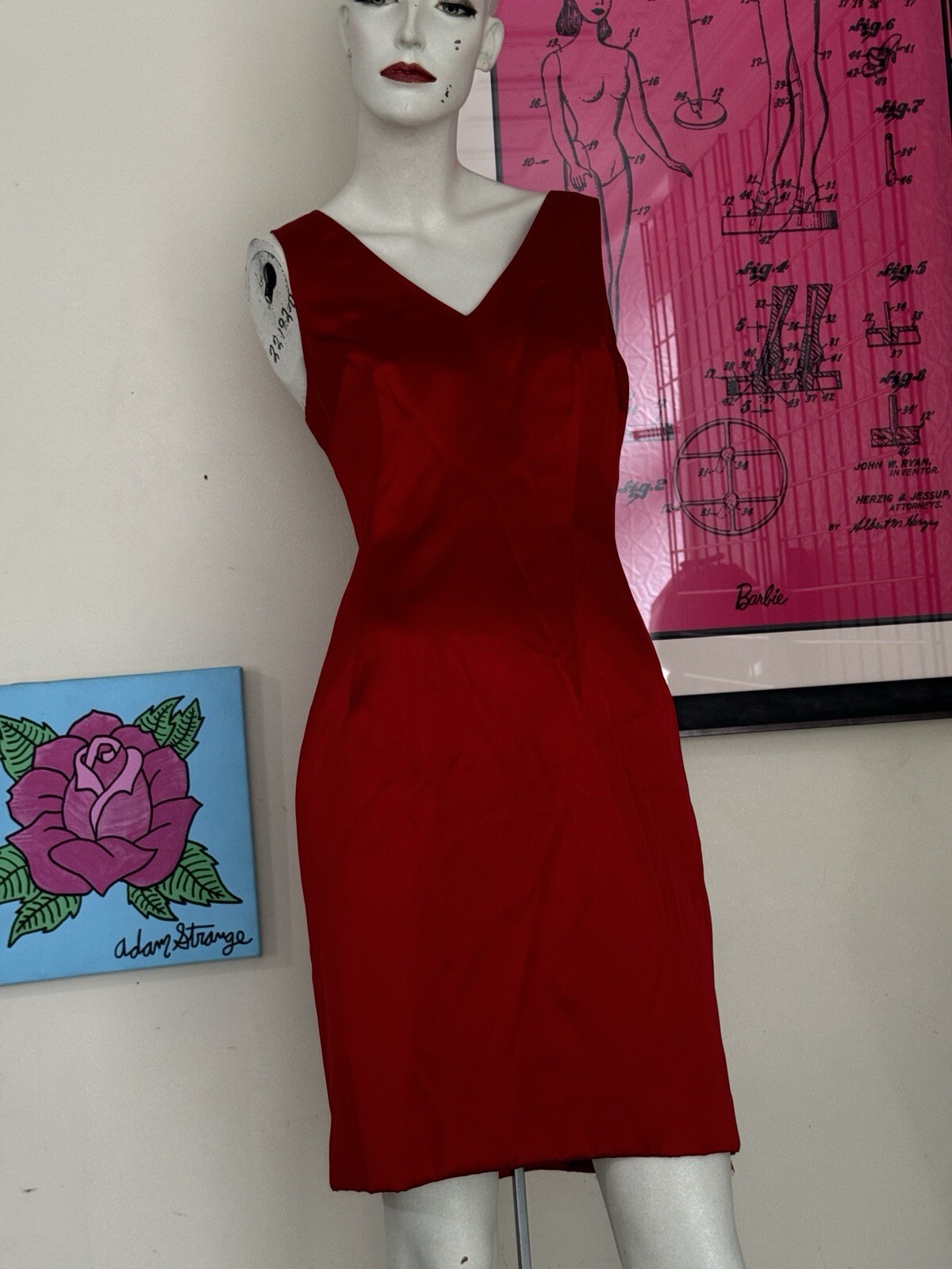 Vintage Nicole Miller 1990s-Red-Sleeveless-Evening Dress-minimalist-90s-Designer