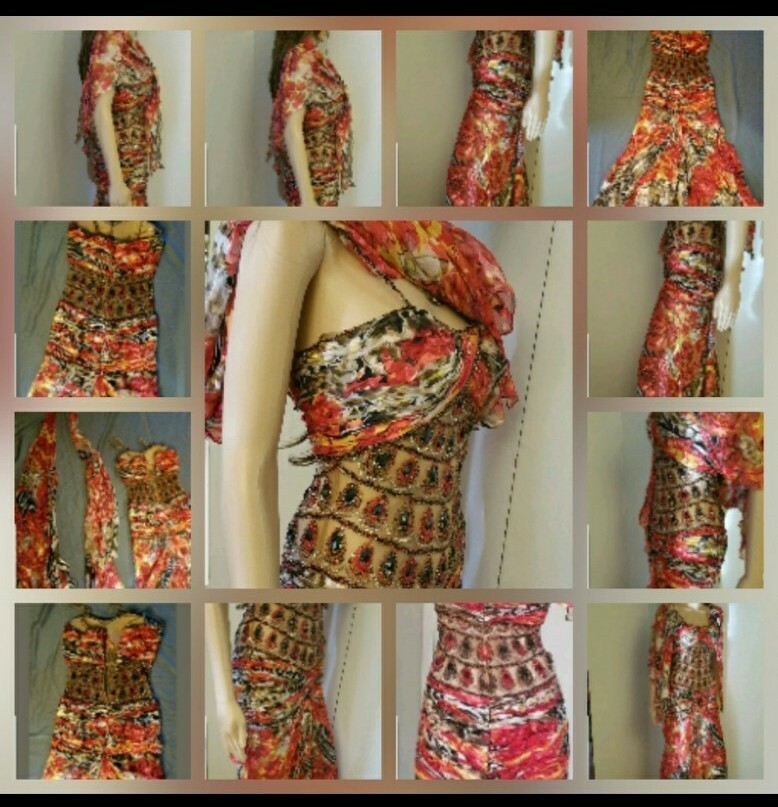 Sherry Haute couture SIZE 4 Colorful Embellished Womens Beautiful Gown dress B10