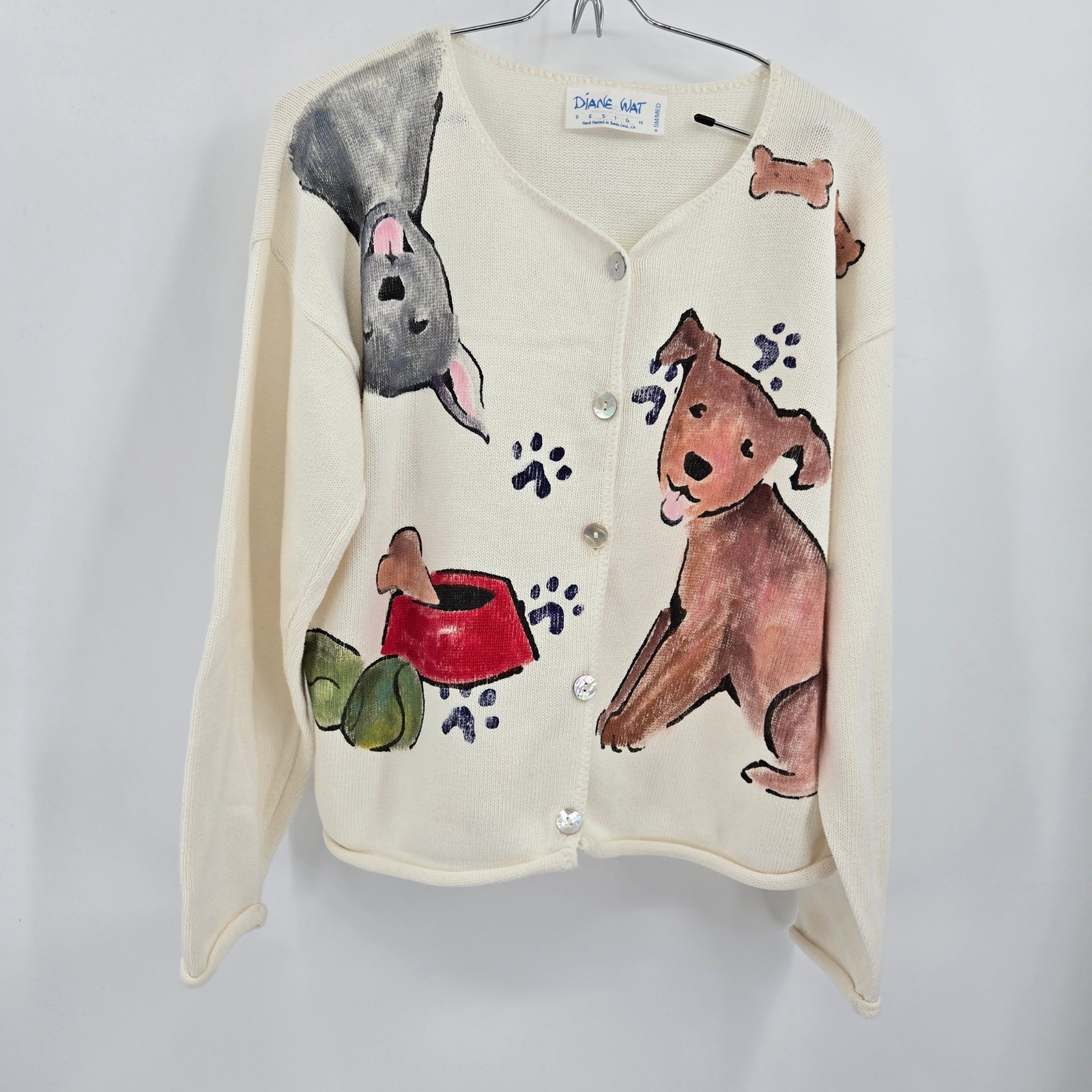 Diane Wat Design Hand Painted Dog Cardigan S/M Artisanal Whimsigoth Dog Mom