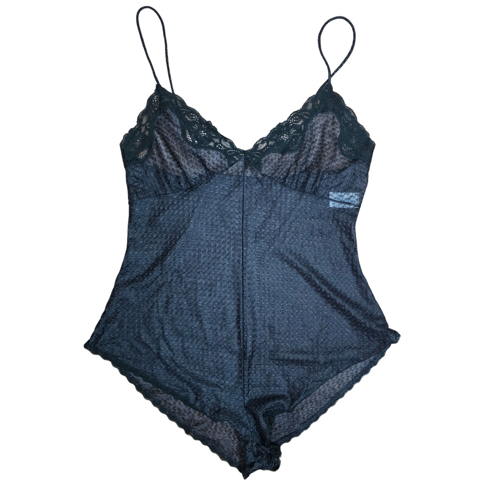 Vintage Black Lace Mesh Lingerie Bodysuit Teddy Size M