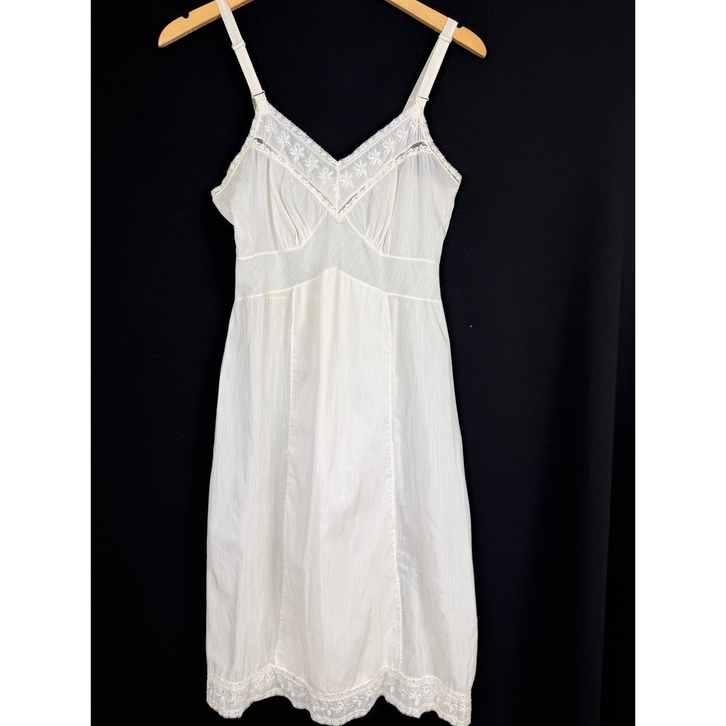 Loomcraft Vintage Lace Trim Slip Dress Women 34 Off-White Cottagecore Boho 70s