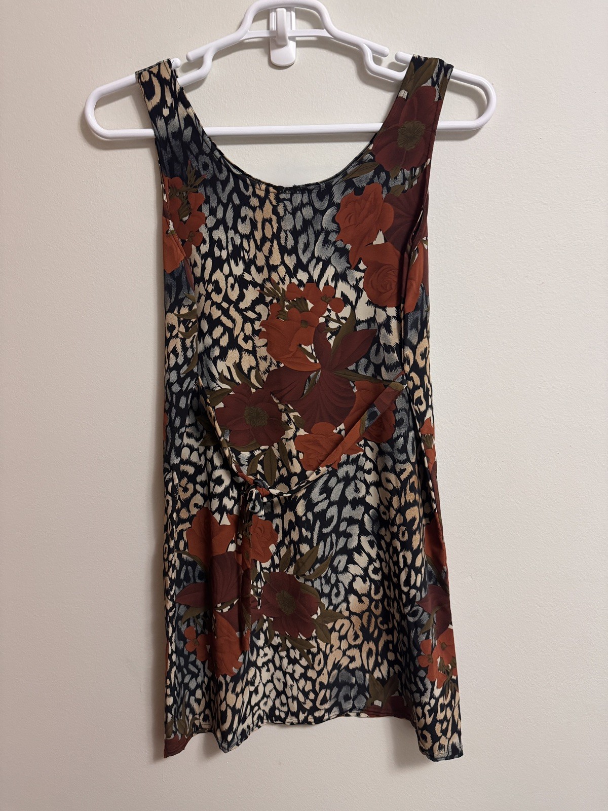 Vintage 90s Grunge Floral Leopard Print Sleeveless Dress Size Medium Made in USA