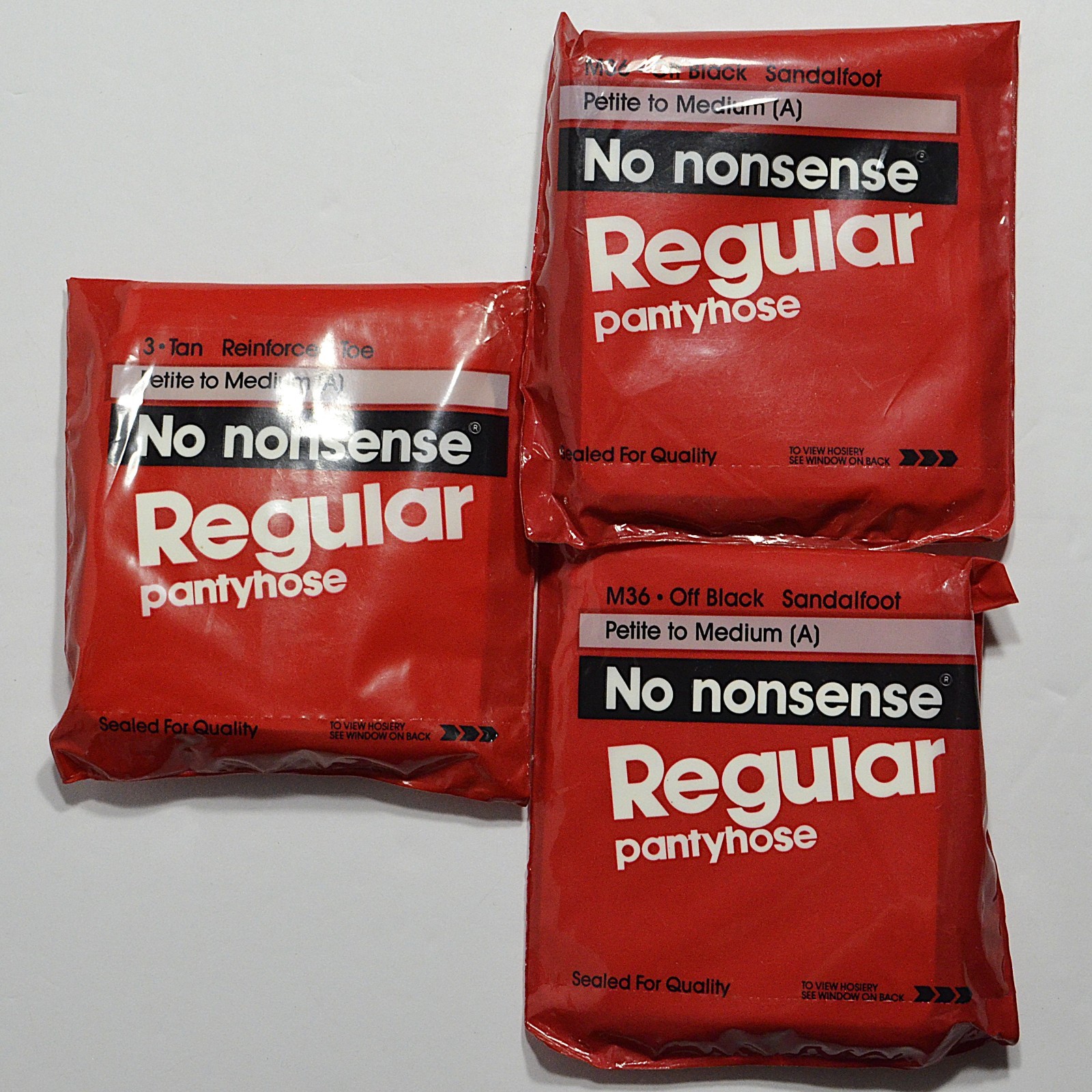 No nonsense Regular Pantyhose Size A Petite to Med Tan & Off Black (2) NOS 1991