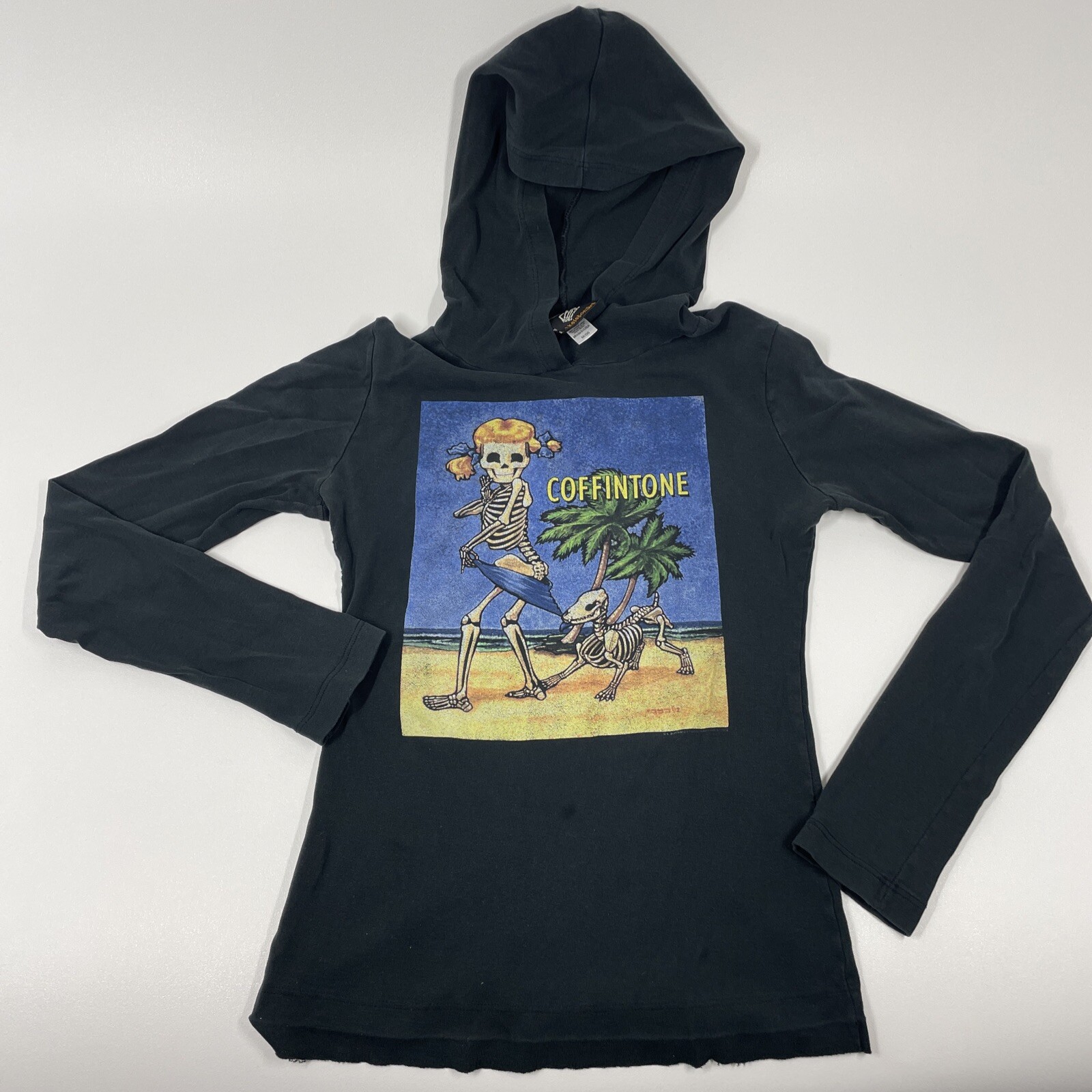 Skeleton Art Coffintone Hooded Shirt Black Long Sleeve Coppertone Parody