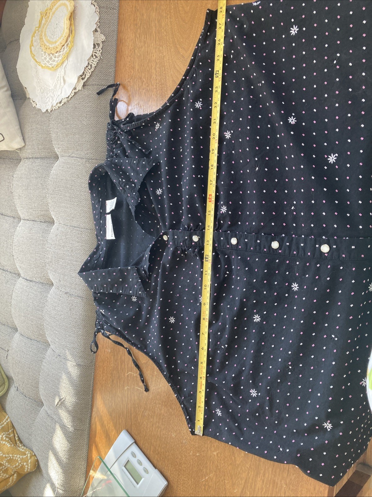 Vtg 90s Fashion Bug Plus Size Blouse Black Pink White Polka Dot Star Embroidered