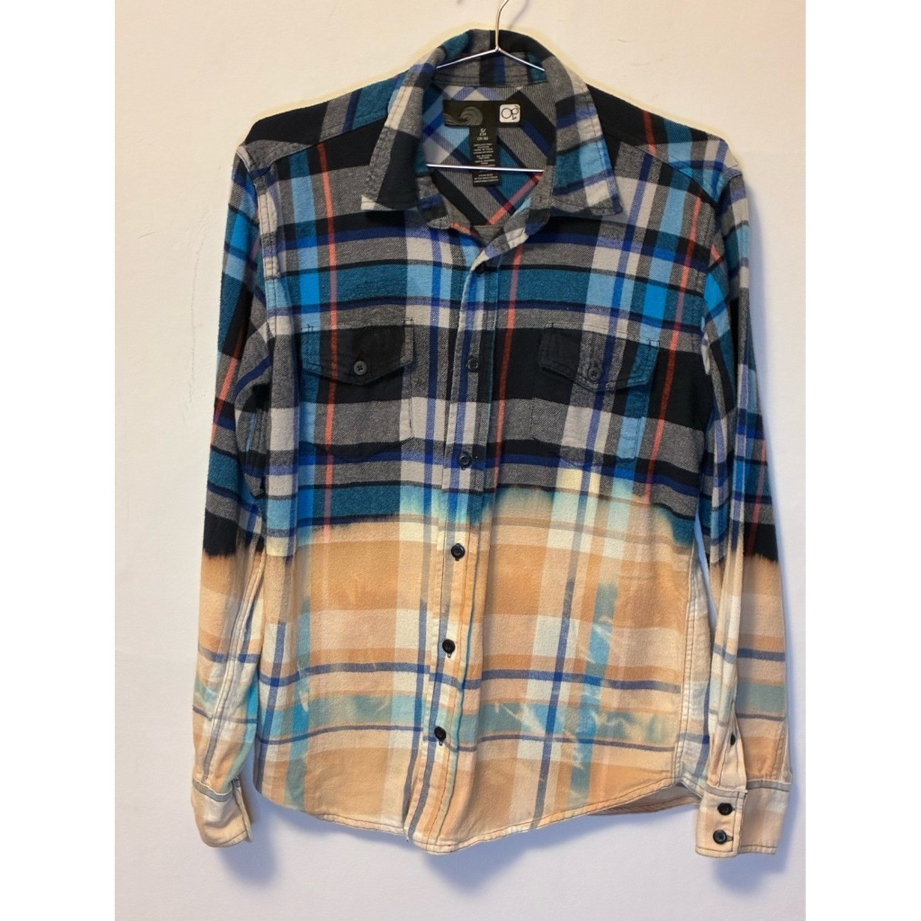 Vintage Grunge OP Blue Plaid Button-Up Soft Cotton Shirt Small