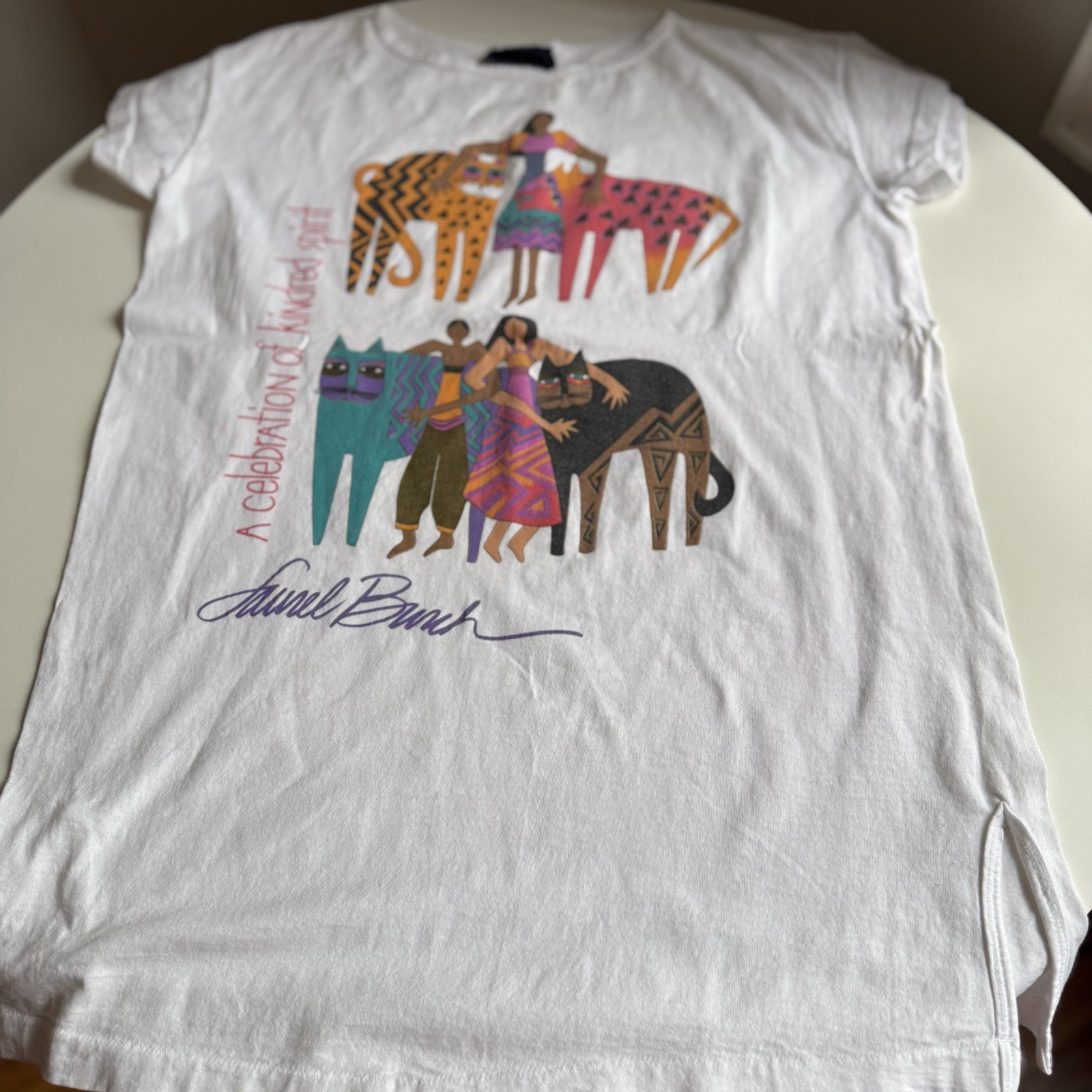 Rainbow Cat Cousins Laurel Burch Graphic Kittens Art Vintage USA 80s 90s T-Shirt