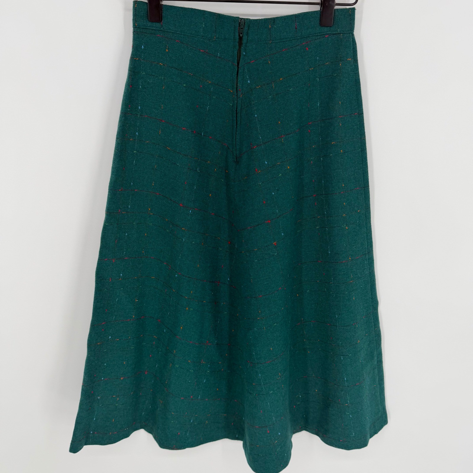 VTG 70s Hunter Green Donegal Speckled Knit Skirt Size 5 Dark Academic Boho Chic