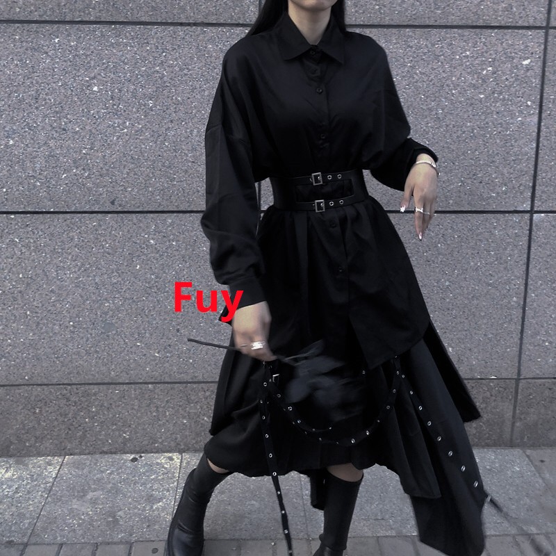 2025 Vintage Women’s Shirt Asymmetrical Yamamoto Dark-Style Maxi Dress Set