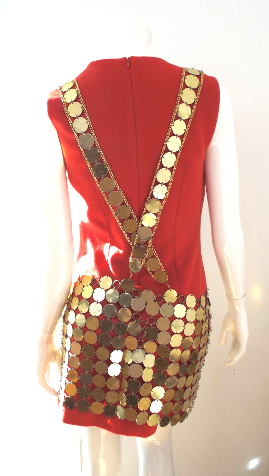 Vintage 1960s Gold Tone Metal Disc Chain Mail Vest Top & Skirt Dress Paillette