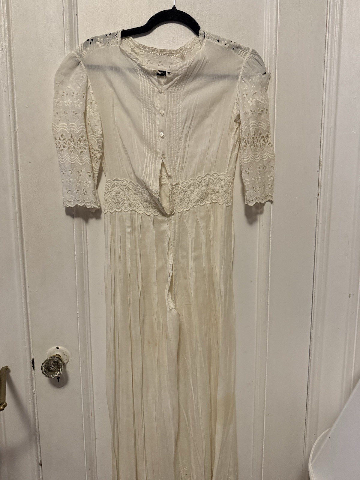 Antique Edwardian White Irish Lace Eyelet Cotton Lawn Lingerie Tea Summer Dress