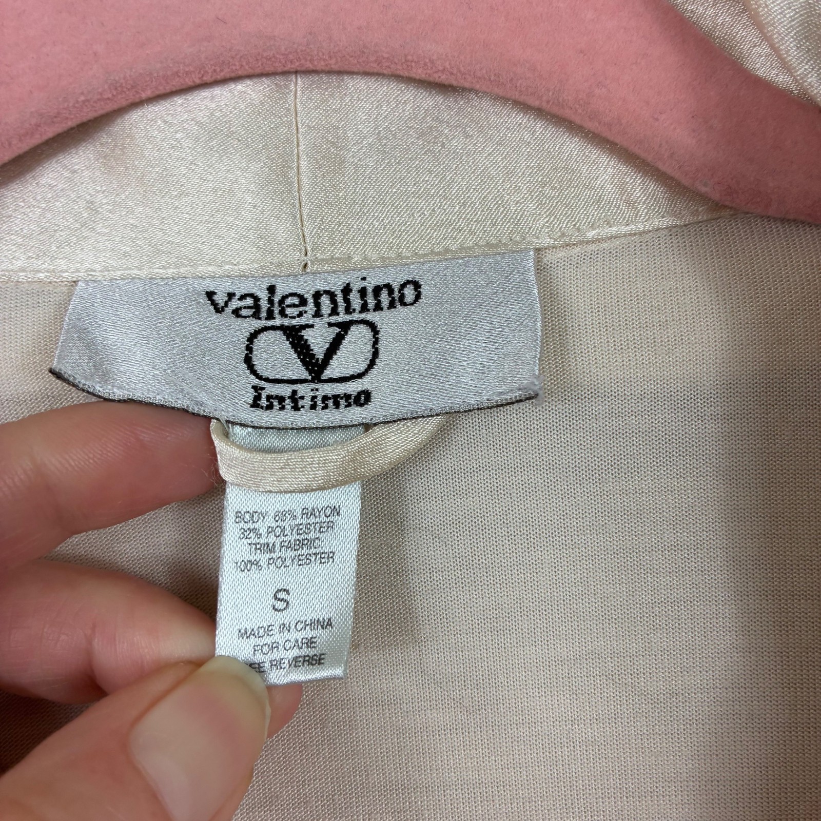 VTG 80/90s Valentino Intimo Satin Trim Robe Small Ivory Quiet Luxury Loungewear