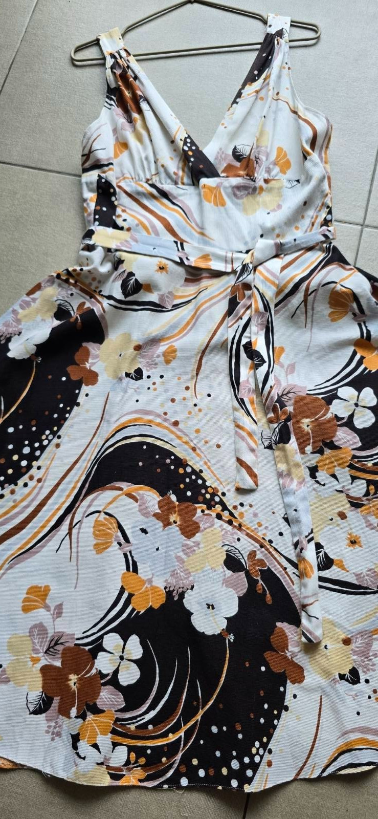 Vintage70sTRINA LEWIS& MARJON COUTURE Cotton Dress Abstract Floral Bust-90cm/35″