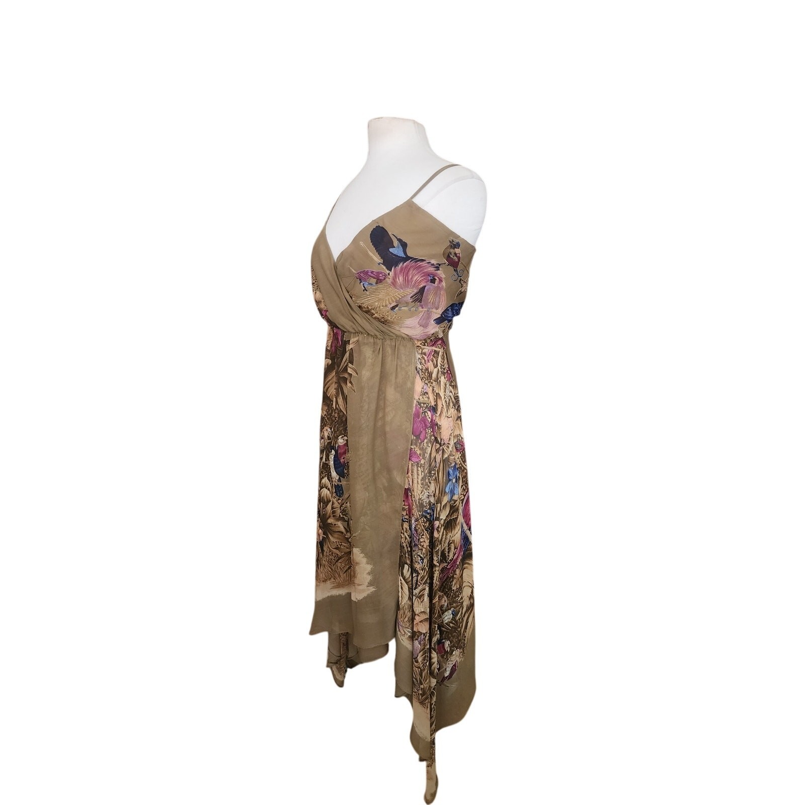 VTG 1970s Gianni Versace RARE Dress Silk Tropical Parrot Print Spaghetti Straps