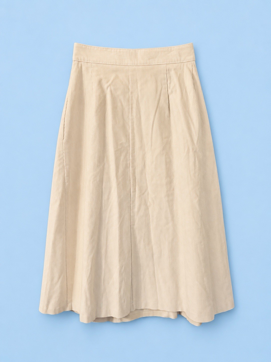 Vintage Russ Togs Ivory Corduroy Pleated Midi Skirt USA ILGWU Womens 34