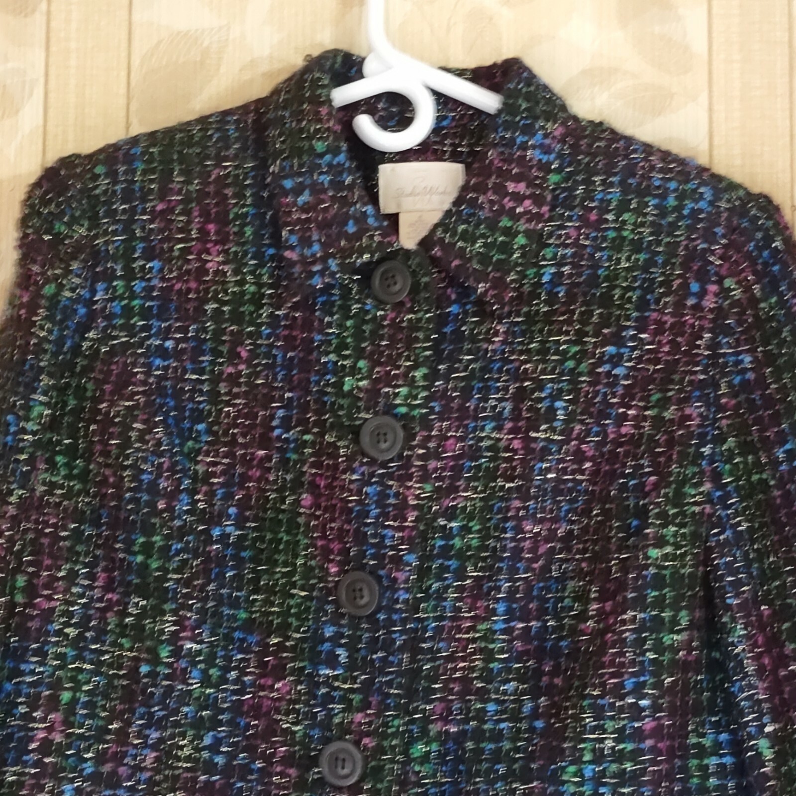 Studio Works Colorful Tweed Blazer Jacket Shoulder Pads Size 10 Black Metallic