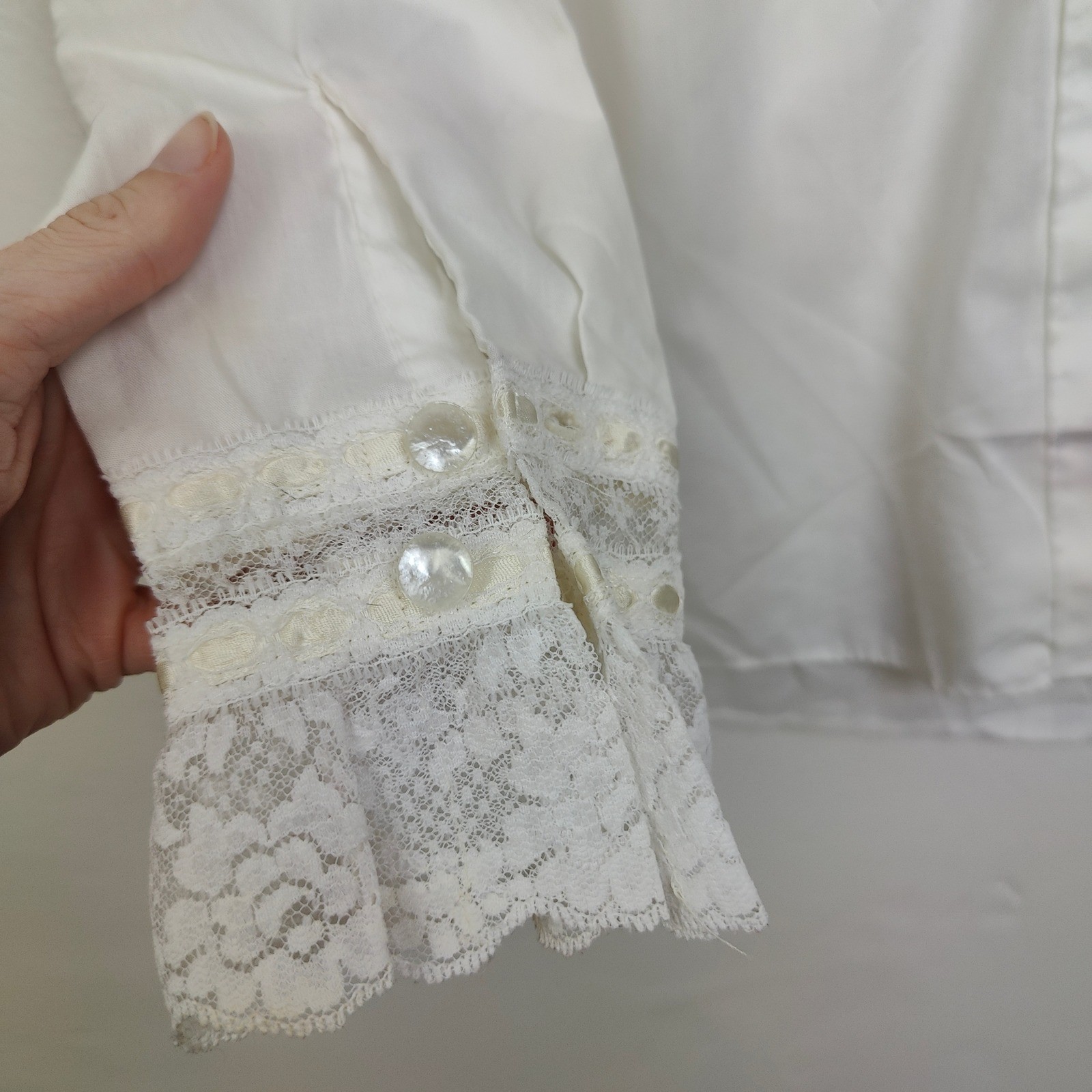 Vintage 70s H Bar C Womens Top 34 Small White Lace Ruffle Western Cowgirl