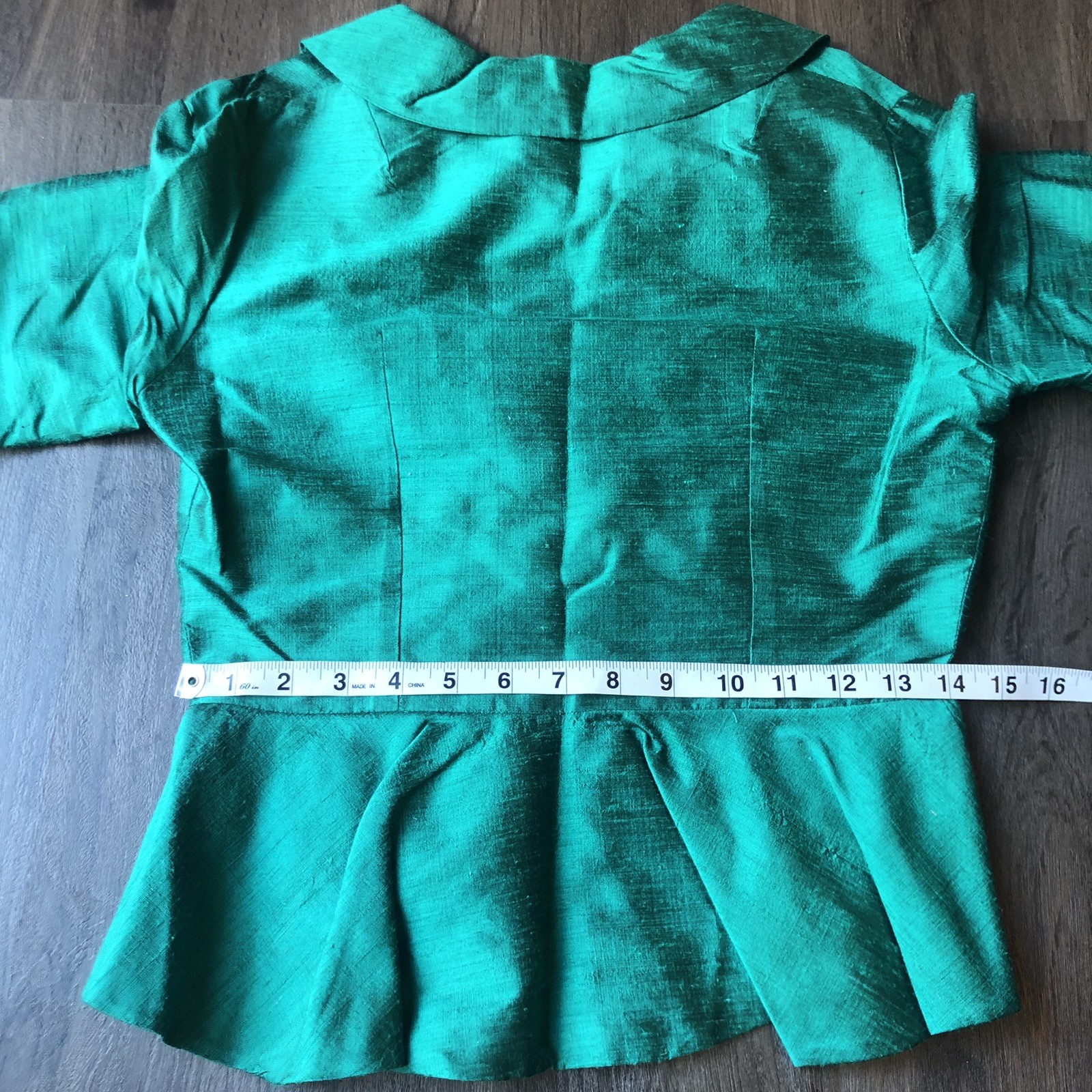 VTG Handmade Peplum Blouse Top Womens 34 Emerald Green Silk Dupioni Retro Glam