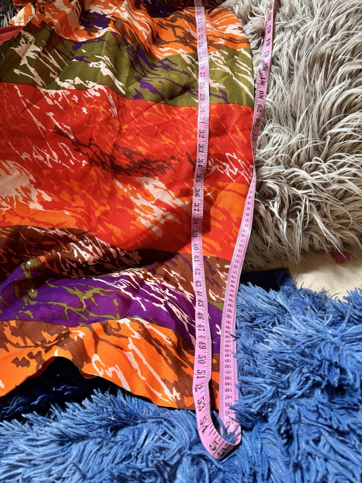 Vtg Hostess Column Dress Hawaiian Cali Belt Scarf Vibrant Art Silk XXS ILGWU 60s