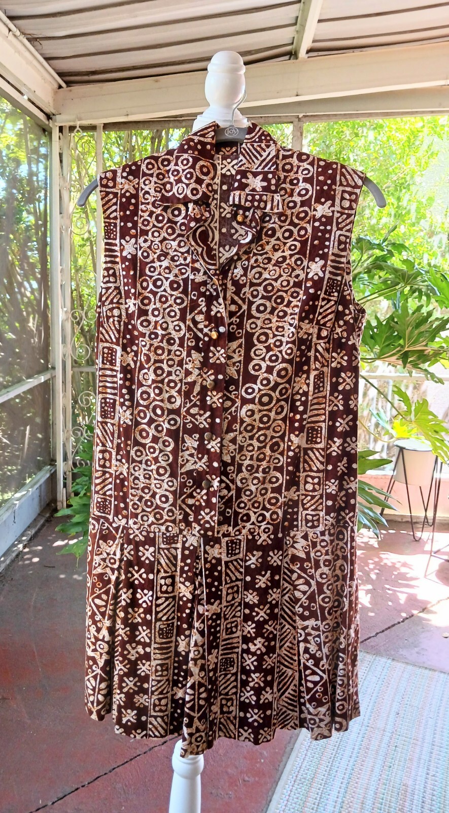 Vintage 1960’s Hawaiian Brown Cream Romper Dress Culotte Shorts Sleeveless S