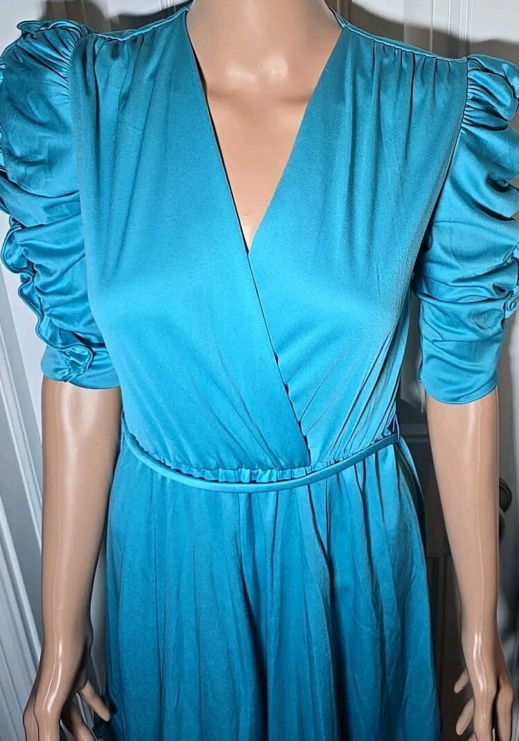 VTG David Robin By Yvette Blue Empire Waist Scalloped Ruffled Dress Whimsy 7/8