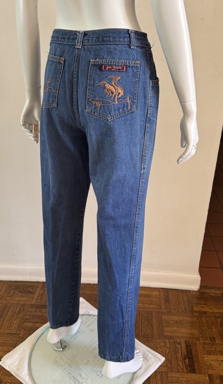 70s Vtg Jean Michele Paris Western Cowgirl Denim Jeans W 27 L 30 Embroidered