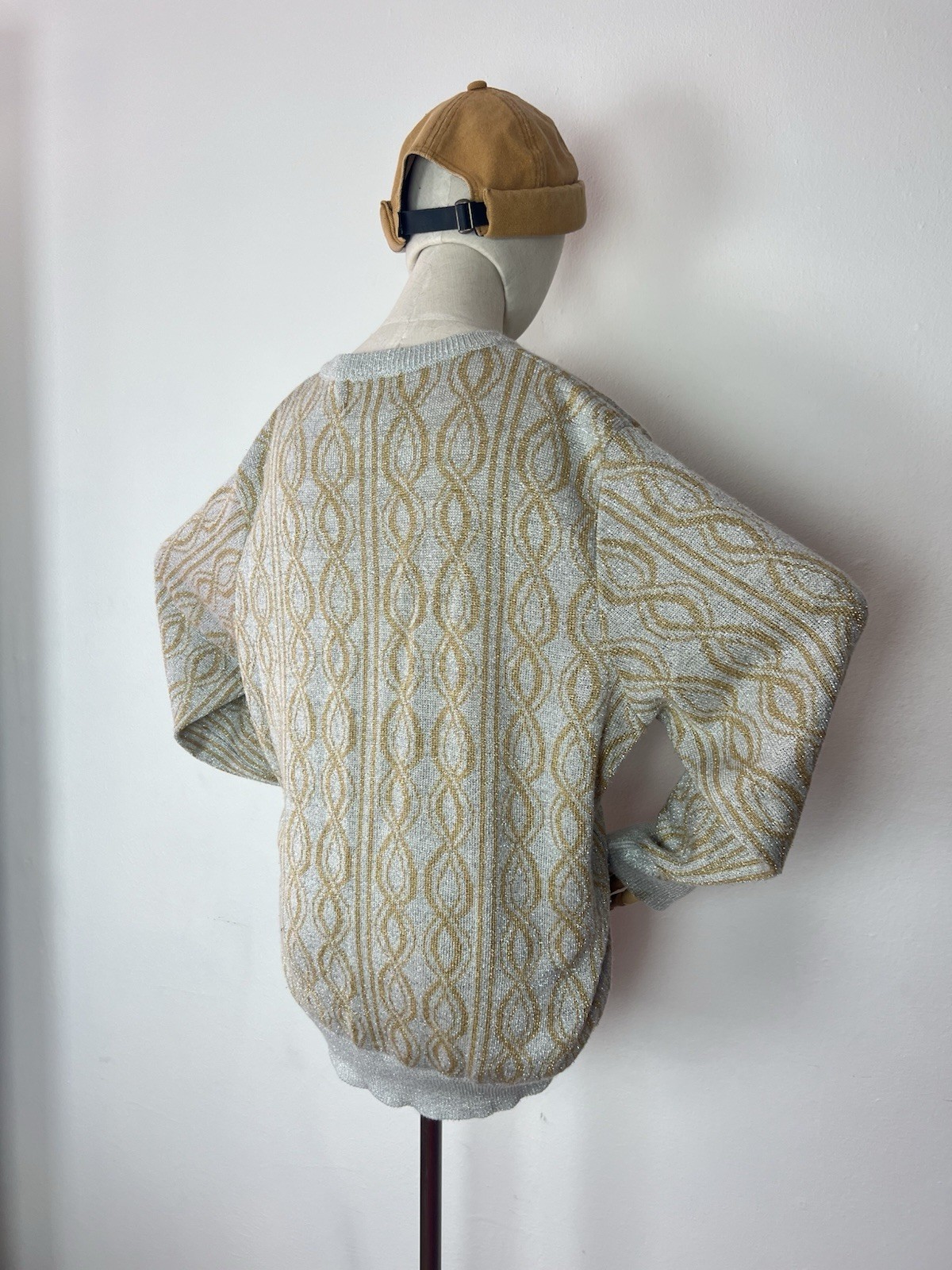 LILLY Of CALIFORNIA 80’s Vintage Women’s Silver & Gold Lurex Cardigan Sweater XL