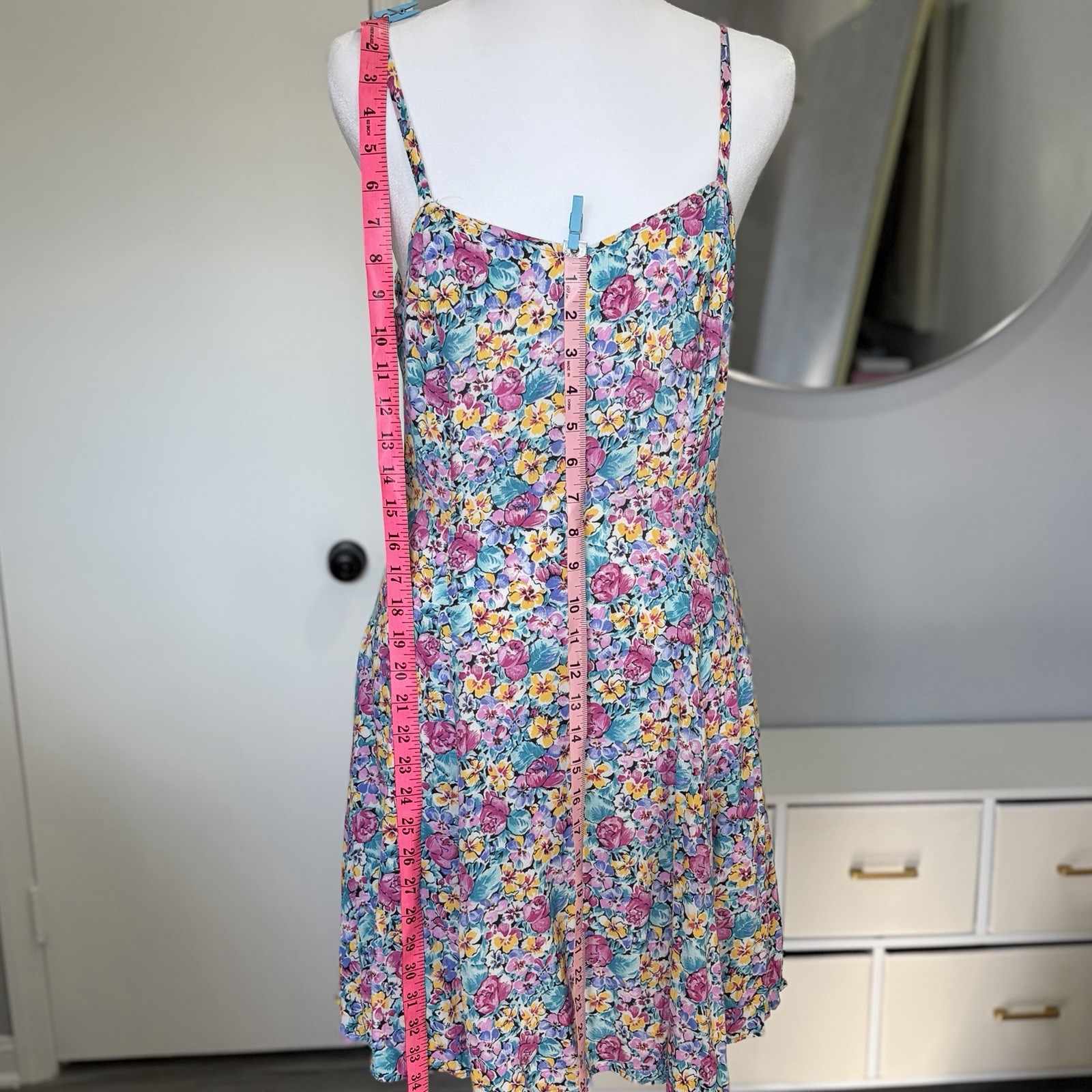 Vintage 90s Shok Floral Mini Dress Size 9 Cottagecore Sundress Summer USA Made