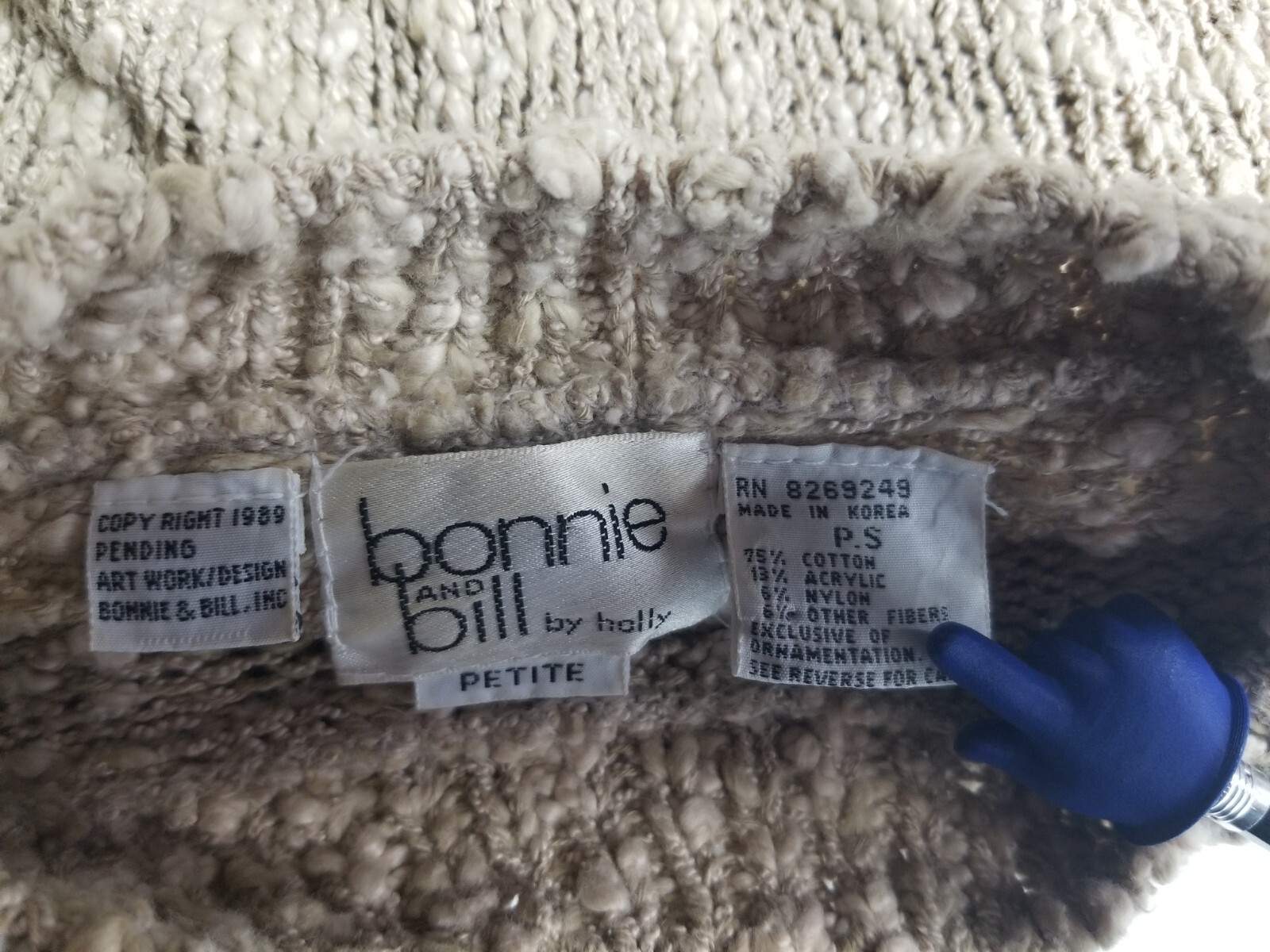80s 90s Vintage Bonnie and Bill by Holly Tan Knit Floral Sweater Women Petite S