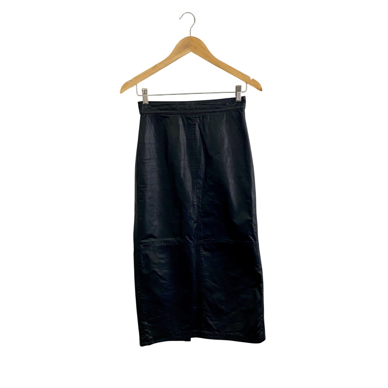 Vintage Limited Express Black Leather Skirt High Waist Midi 7 Goth Boho 90s FLAW