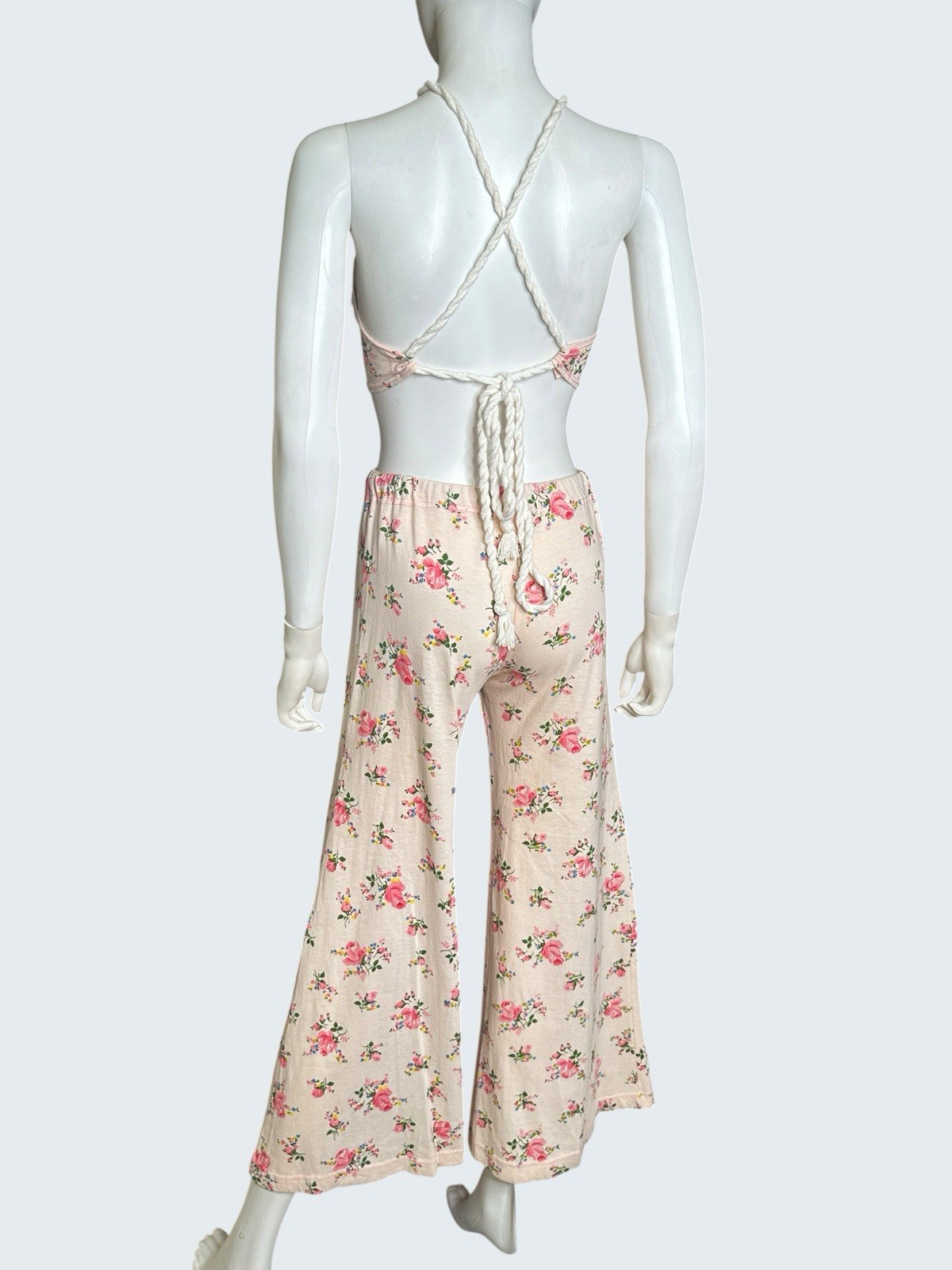 Iconic 1970s Alley Cat by Betsey Johnson Floral Crop Top & Bell Bottom Set S-M