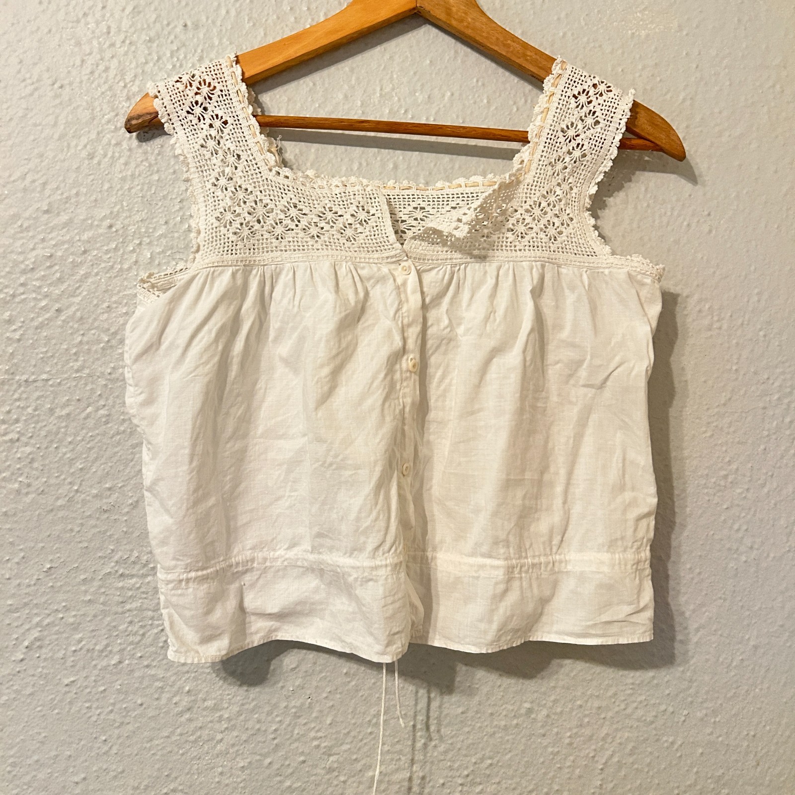 Antique Edwardian Womens M/L Camisole Corset Cover White Cotton Crochet Trim