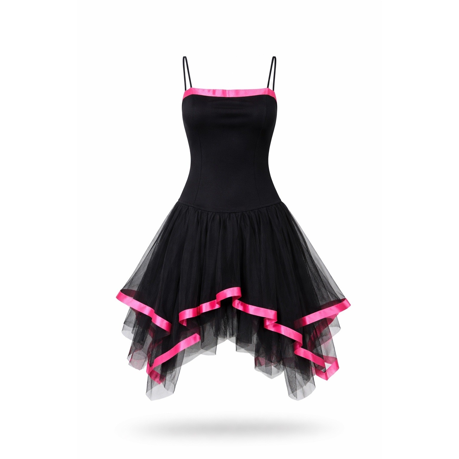 Kiki USA Womens XL Vintage Y2K Black Pink Tulle Drop Waist Handkerchief Dress