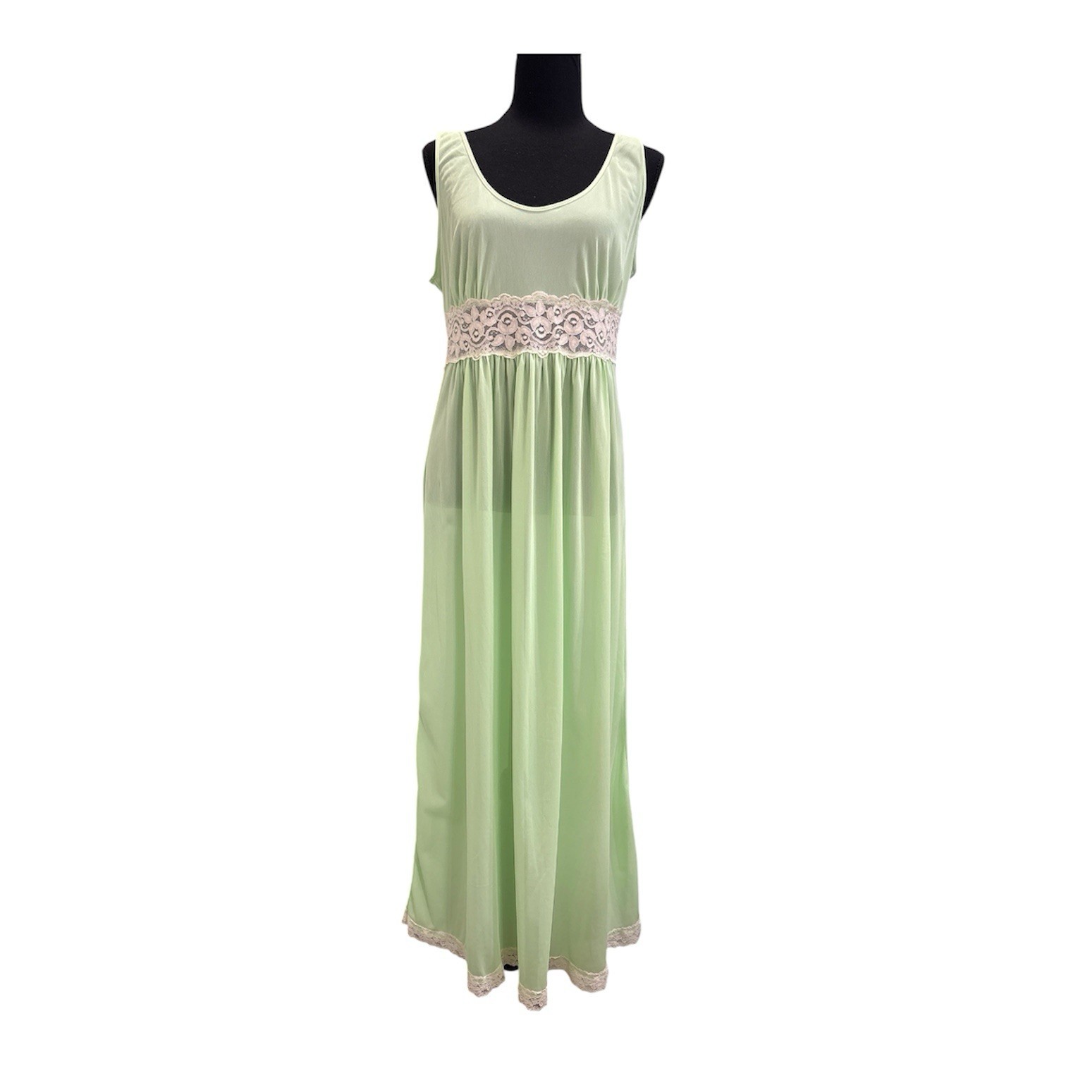 Vtg Montgomery Ward Shear Silky Nylon Long Night Gown Mint Green Sz S
